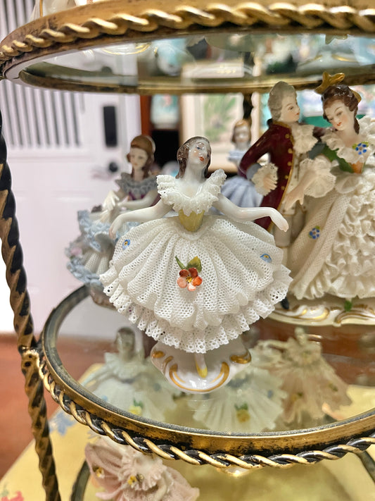 German Porcelain Dresden-Style Lace Dancer Figurine | Vintage European Porcelain