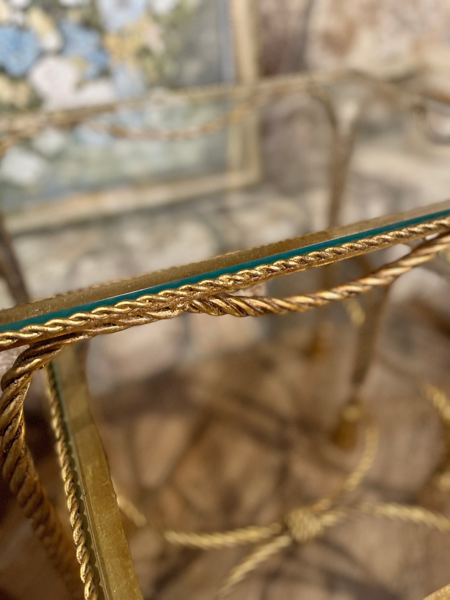 Hollywood Regency Gold Tole Rope and Tassel Nesting Tables