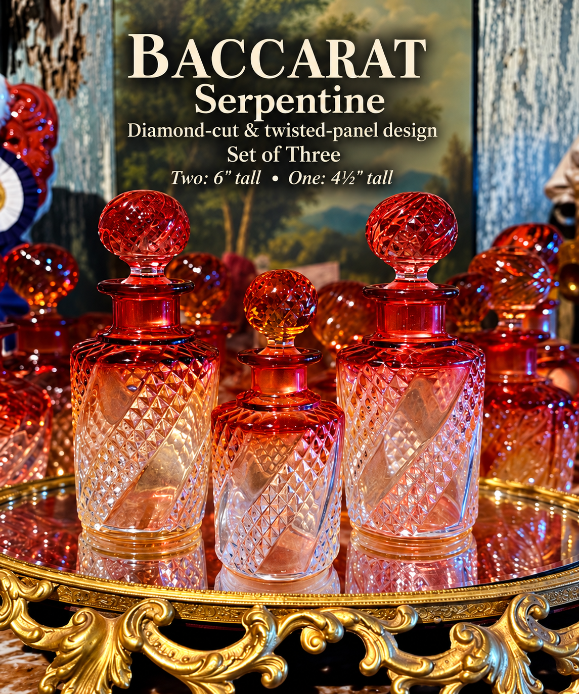 6” Baccarat Serpentine Rose-Tinted Crystal Perfume Bottle | TWO AVAILABLE