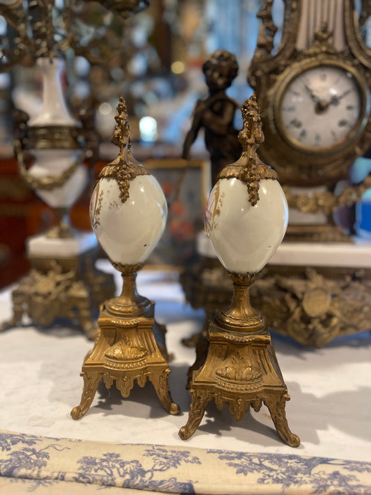 Antique French Sevres-Style Garniture Statues — 19th-Century Hand-Painted Porcelain with Ormolu Mounts