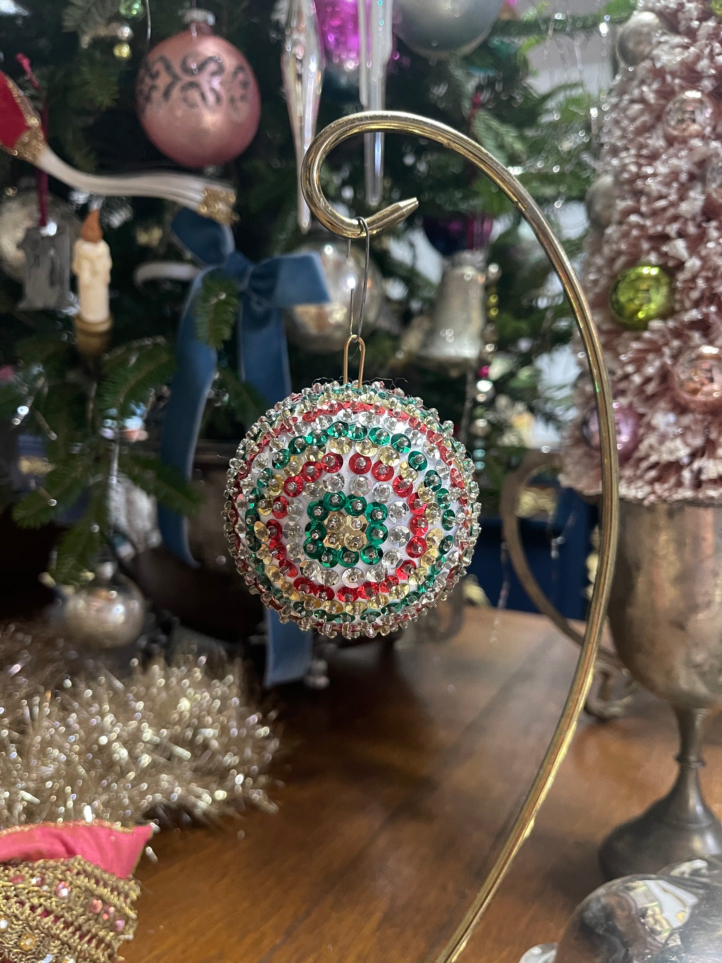 Red, Green, Gold, and White Vintage Push Pin Christmas Ornament