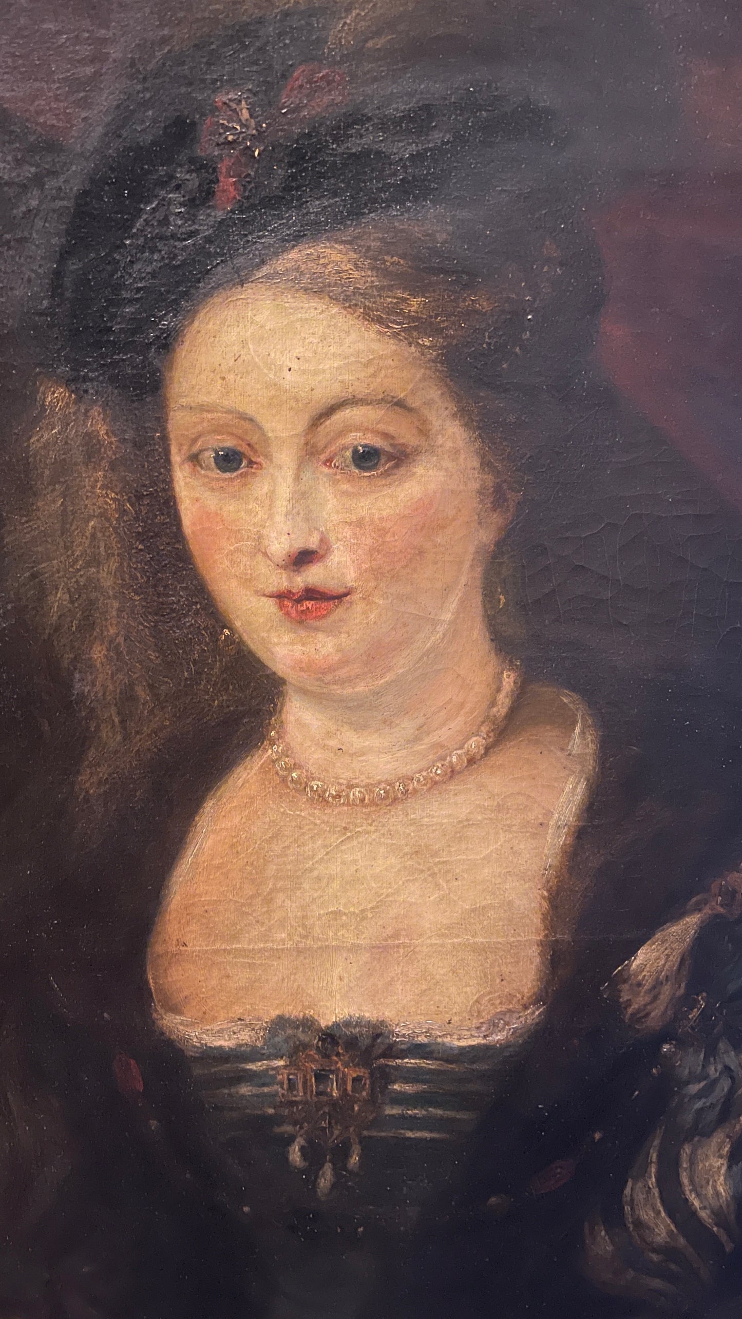 19th Century Continental School Oil Portrait After Peter Paul Rubens’ Portrait of Helena Fourment, Estate Sourced