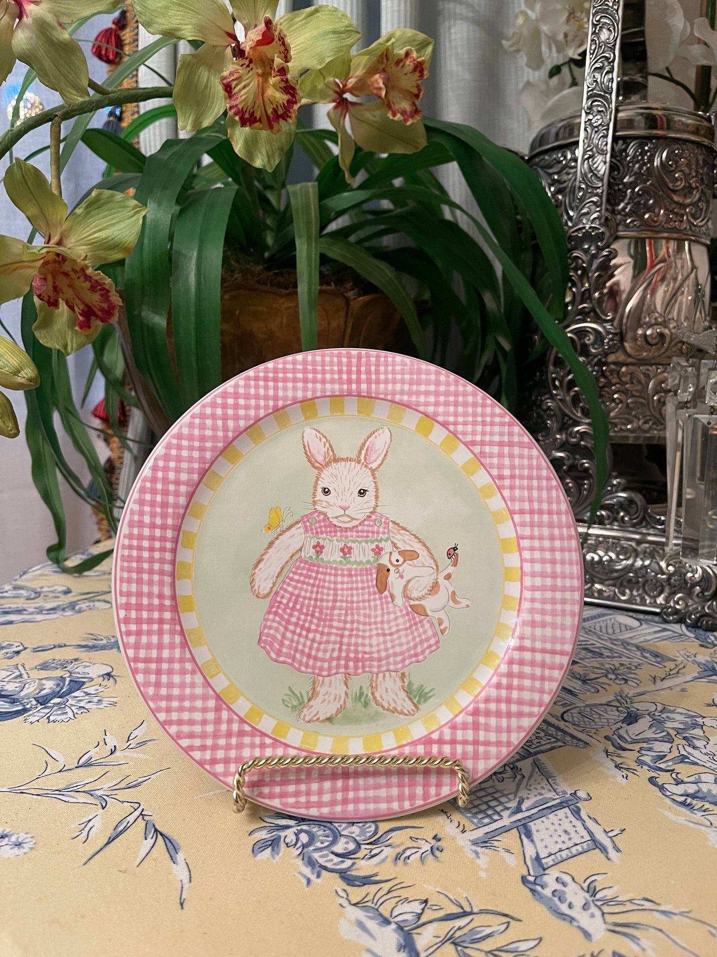 Darling Kelly B Rightsell Bunny in Pink Smocked Dress Plate - Lighter Pink- Made in Portugal