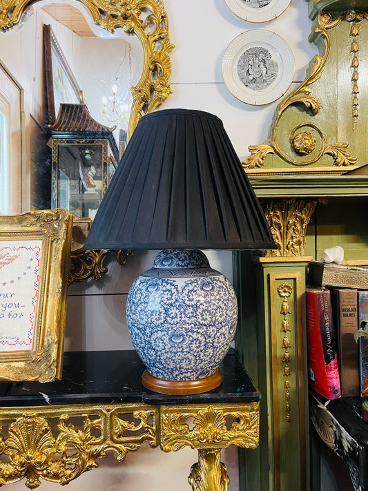 Lauren Ralph Lauren Blue & White Ginger Jar Table Lamp •Chinoiserie Style • Hollywood Regency Influence • Collected Home Lighting
