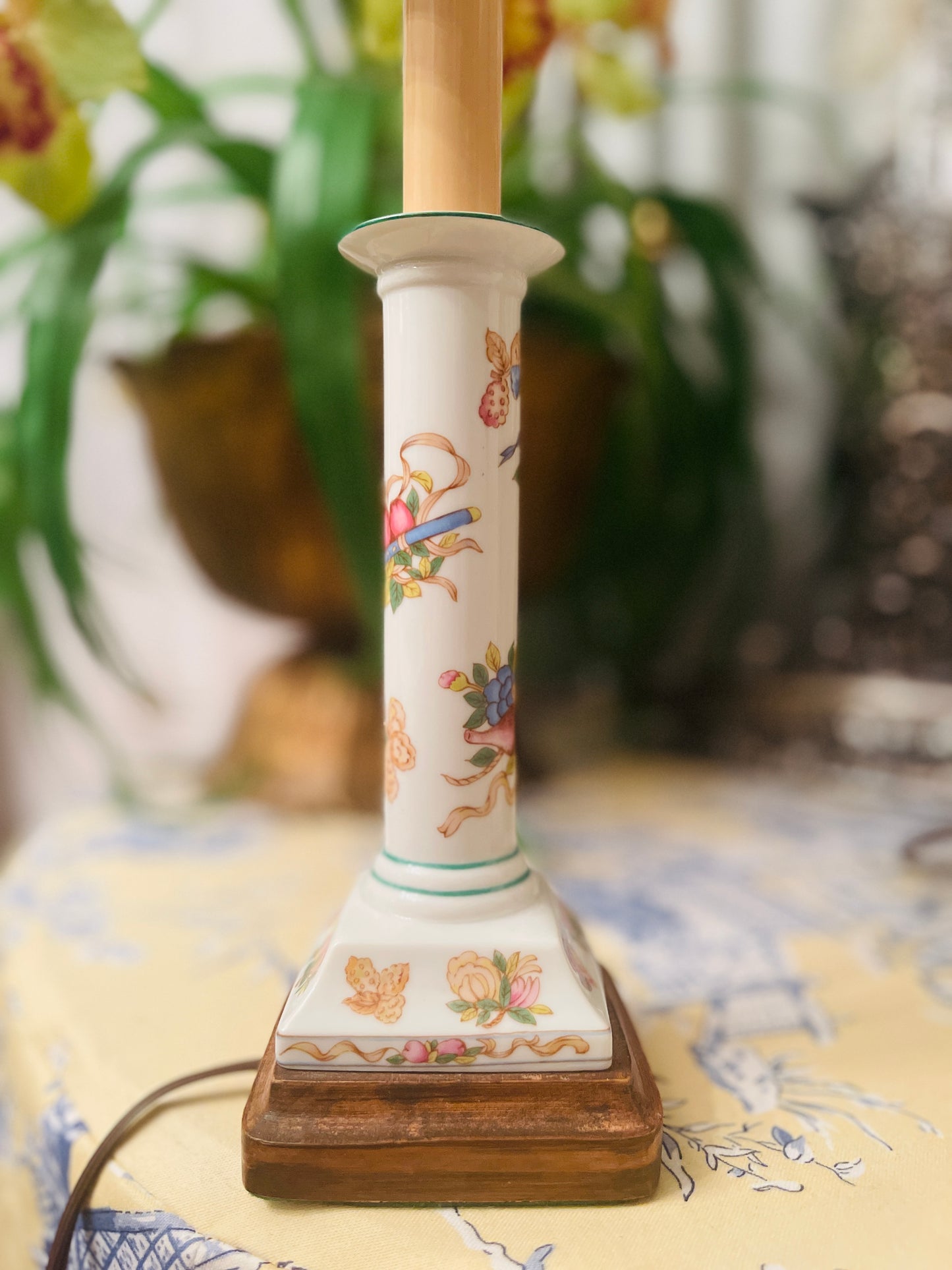 Vintage Pair of Porcelain Candlestick Lamps, Estate Decor