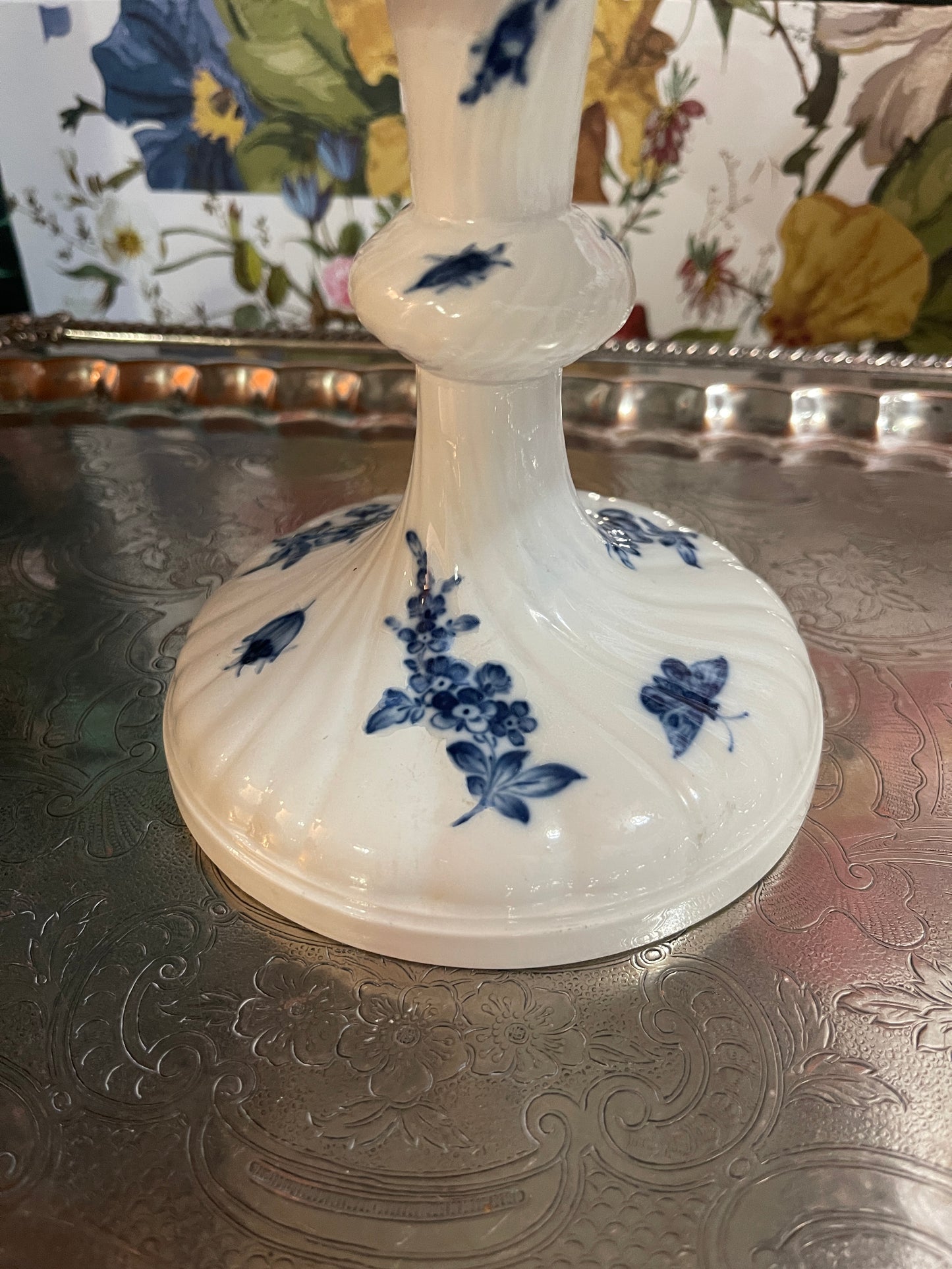 Antique Meissen Figural 3-Tier Blue & White Server with Lady Finial | Rare Porcelain Tiered Tray | 22” Tall