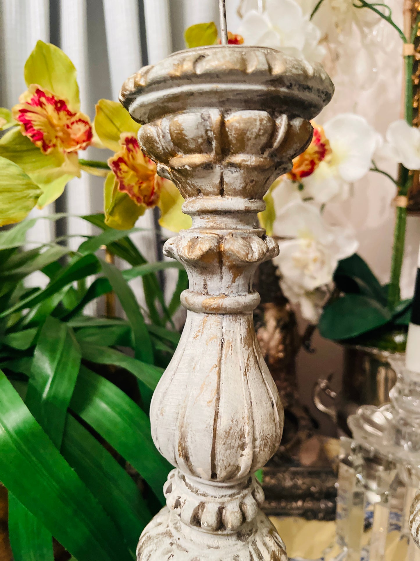 Ornately Carved Wood Candlestick Pair with Claw Feet and Cherubs, Vintage