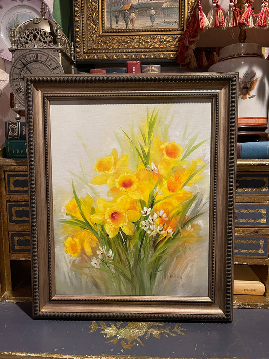 Daffodils and Paperwhites Oil Painting, Original Estate Art, Vintage, Artist Signed