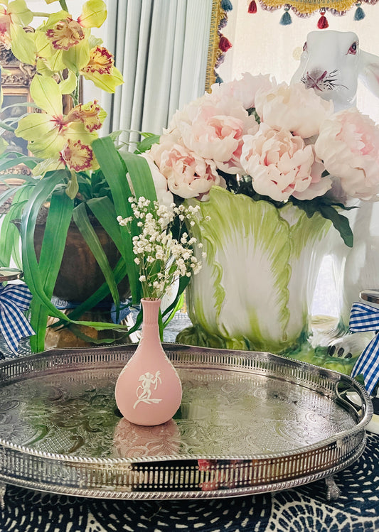 Pink Jasperware Wedgwood Putti Vase, Cream on Pink