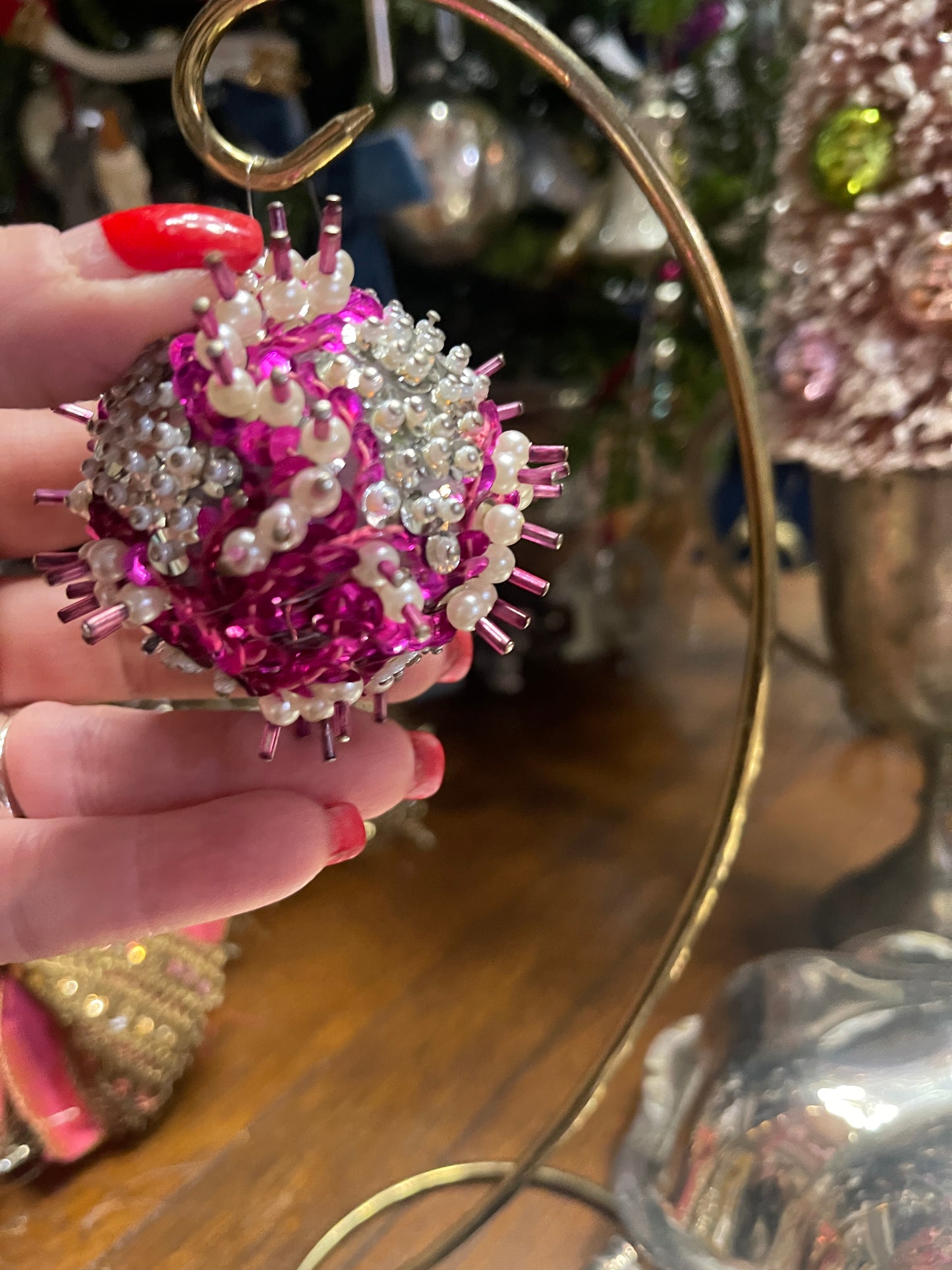 Pink and Silver Vintage Push Pin Christmas Ornamente