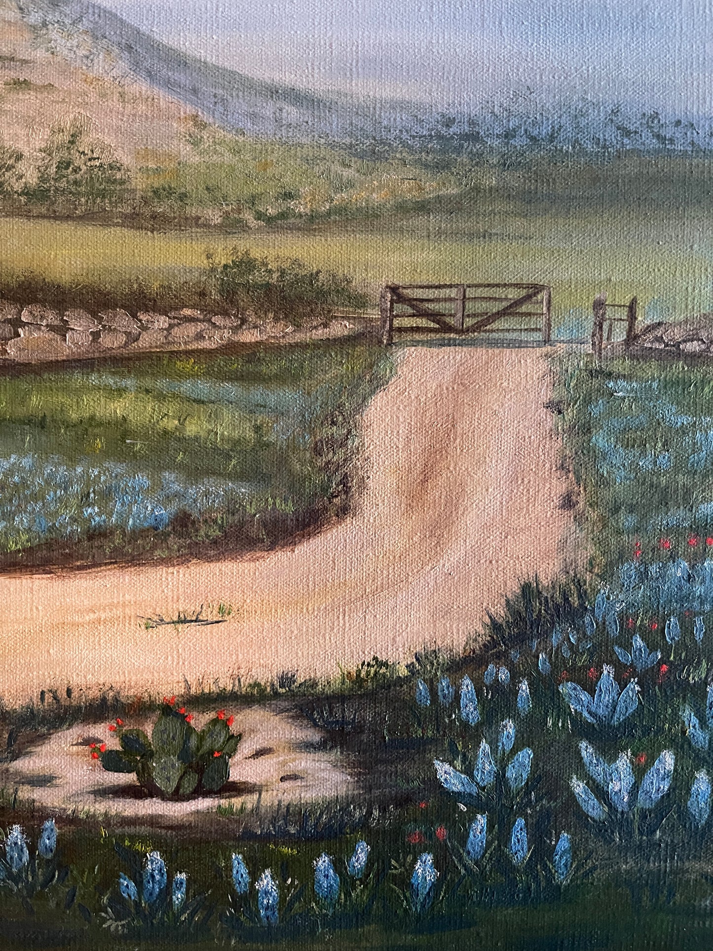 Texas Hill Country Bluebonnet Painting, Large Oil on Canvas, Artist Signed