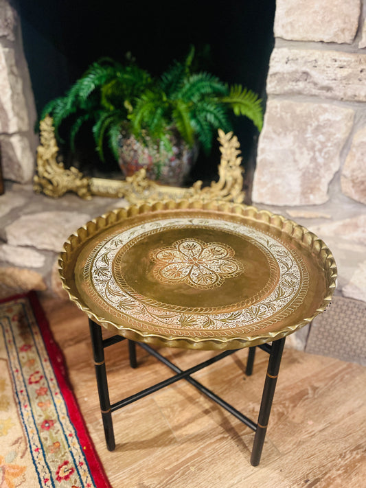 Moroccan Bamboo Brass Tray Table