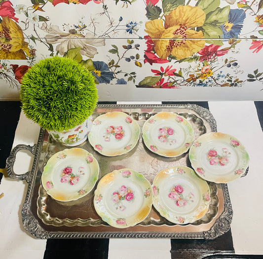 Bavaria Schumann Lustre Rose Plates- Set of Six- Estate Plate Wall