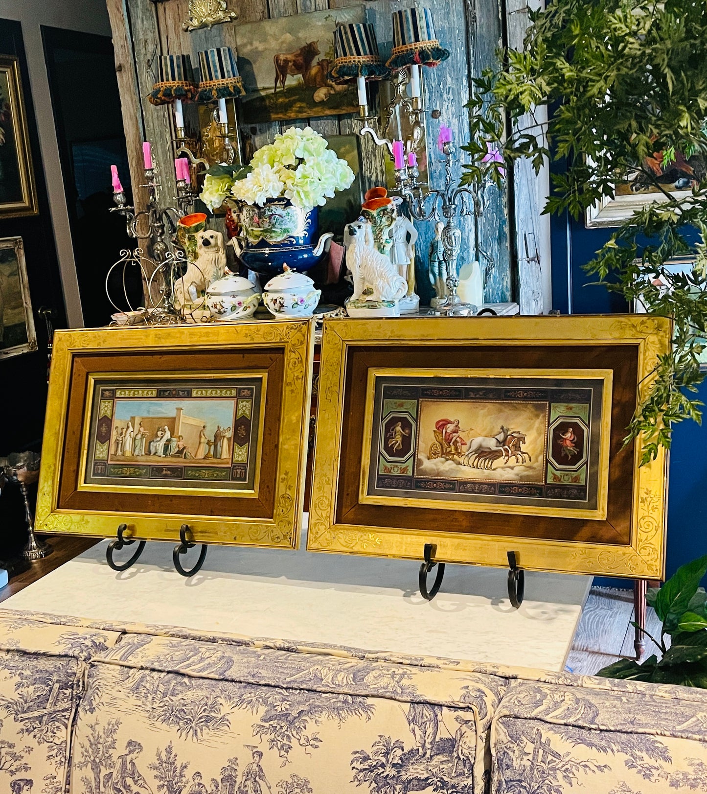 Pair of 19th Century French Neoclassical Classical Decorative Works in Original Paris Frames