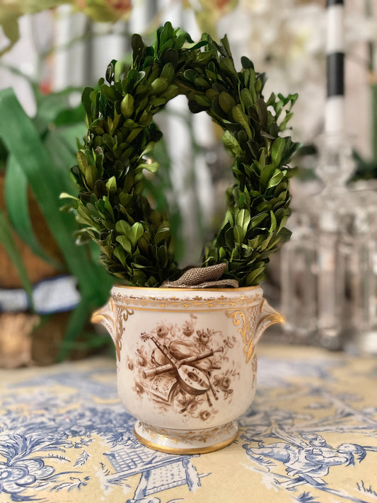 French LE TALLEC Cachepot, Brown and white with Gilt Detail, Shell Handles, Hand Painted