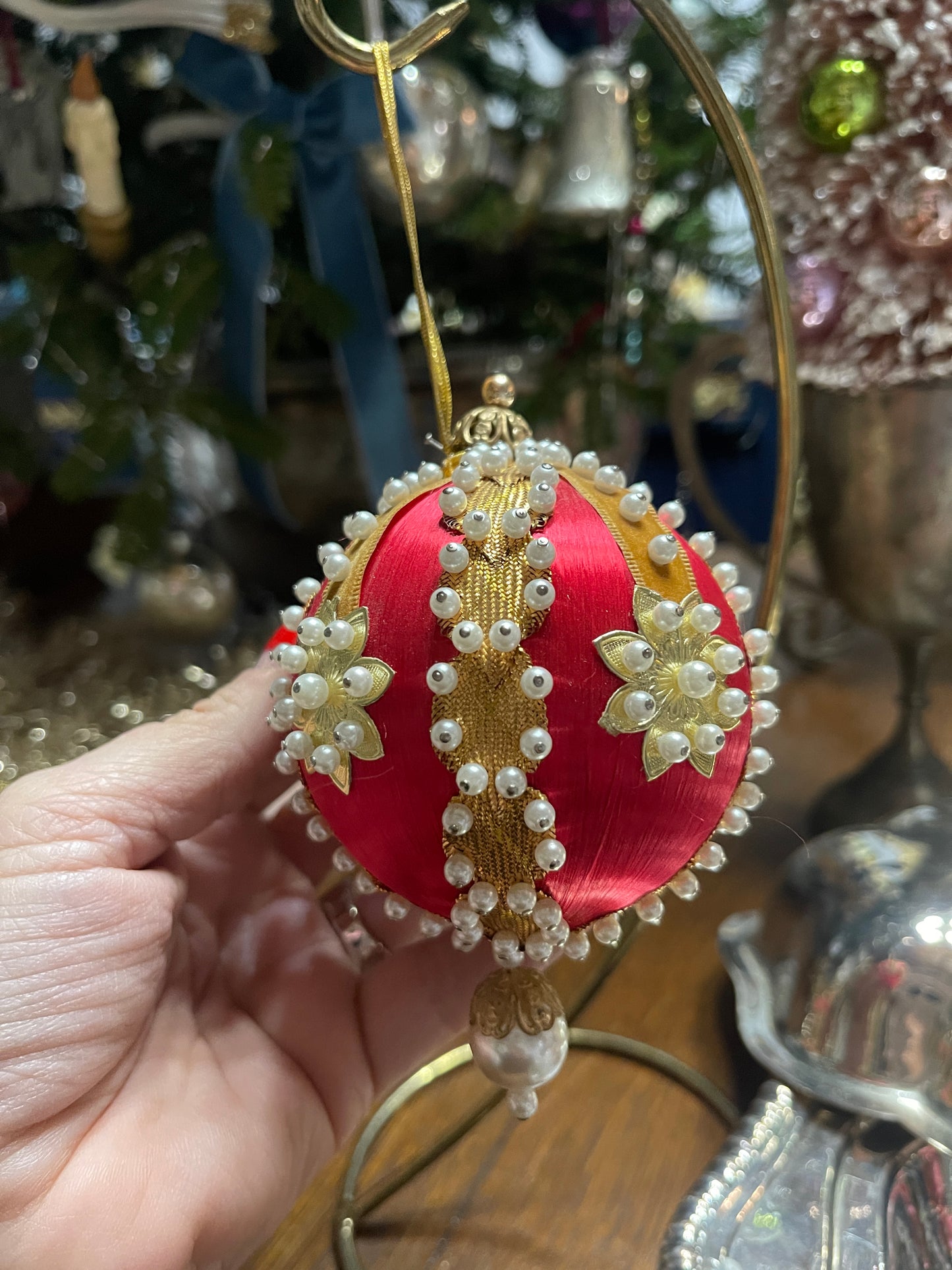 Red, Gold, and White Vintage Push Pin Christmas Ornament