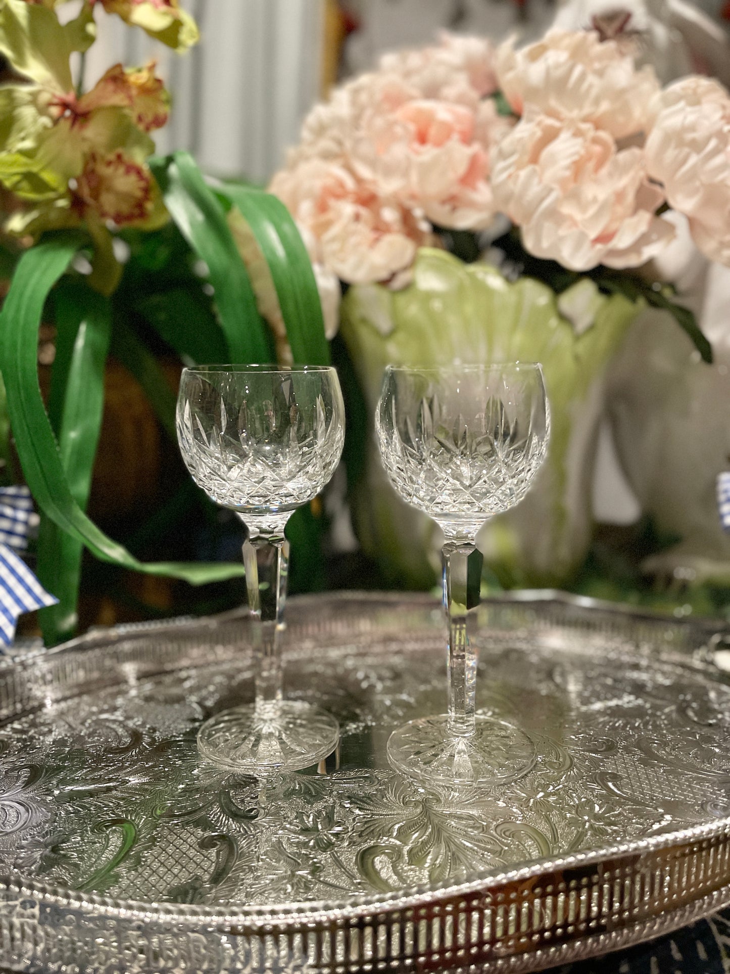 Vintage Waterford Clear Lismore Hock Wine Glasses, Sold in Pairs