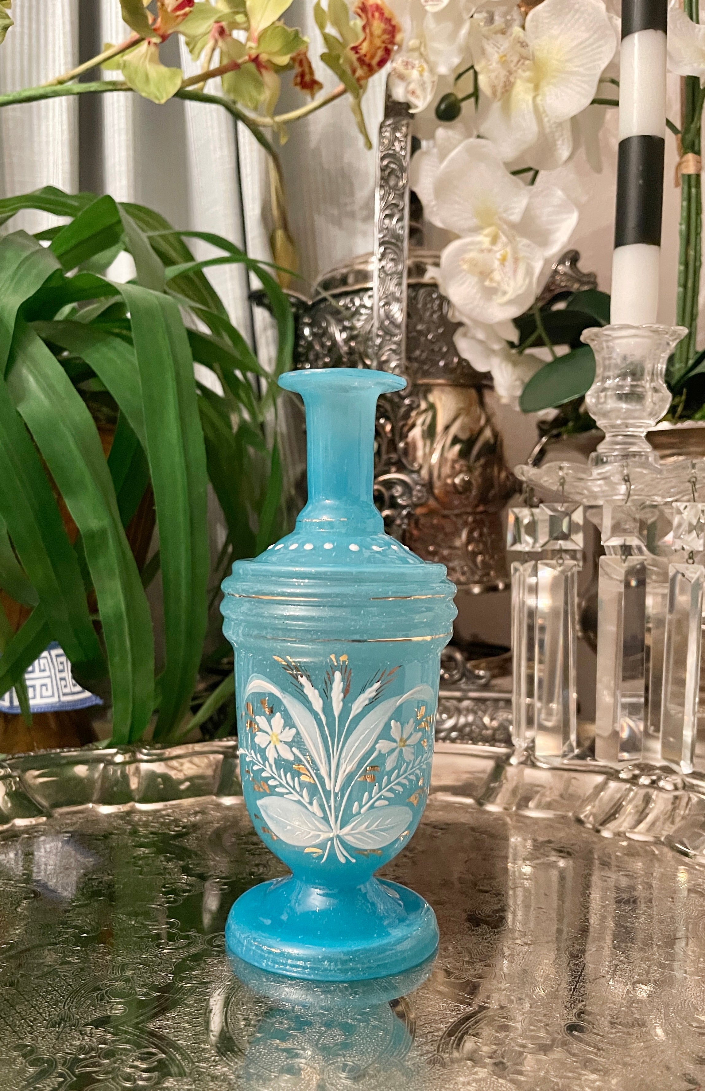 Hand Painted Victorian Glass factory Bottle Vase