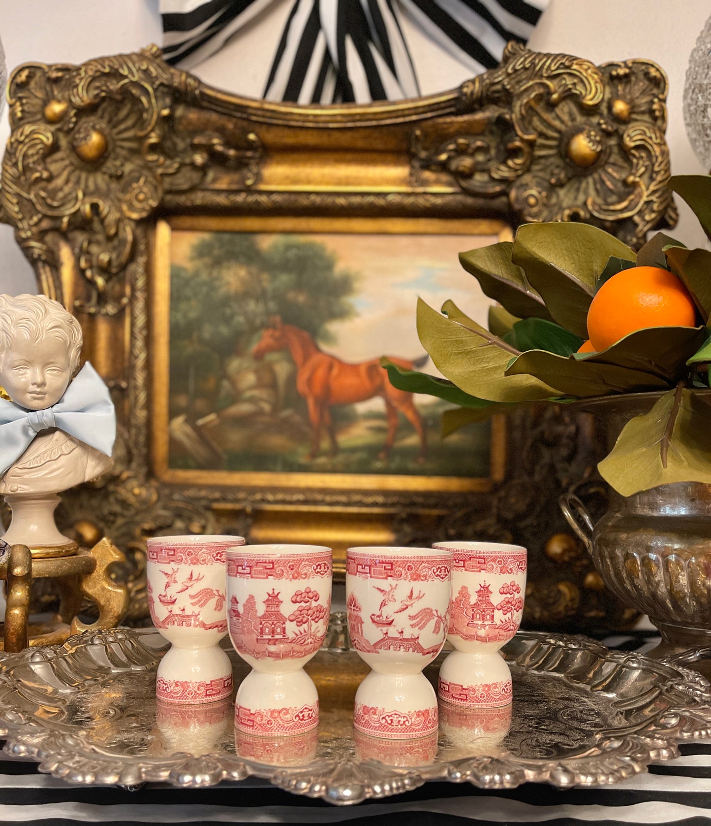 Large Pink Willow Double Egg Cups, Vintage, Selling in Pairs