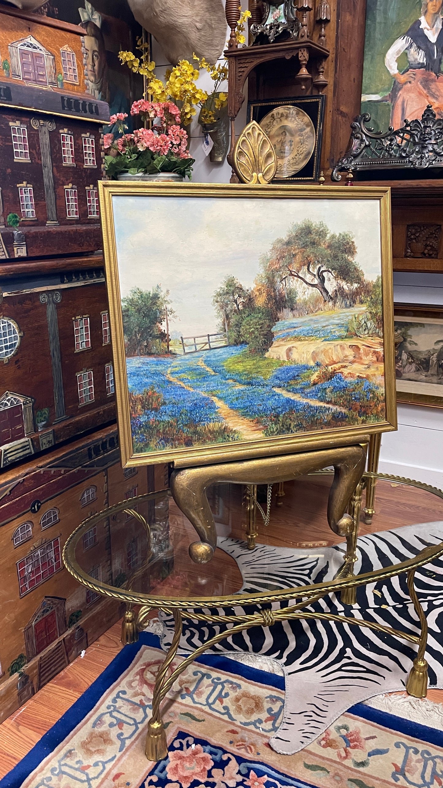 Vintage Original Texas Bluebonnet Landscape Oil Painting | Signed Mary Barker | Dated 1959