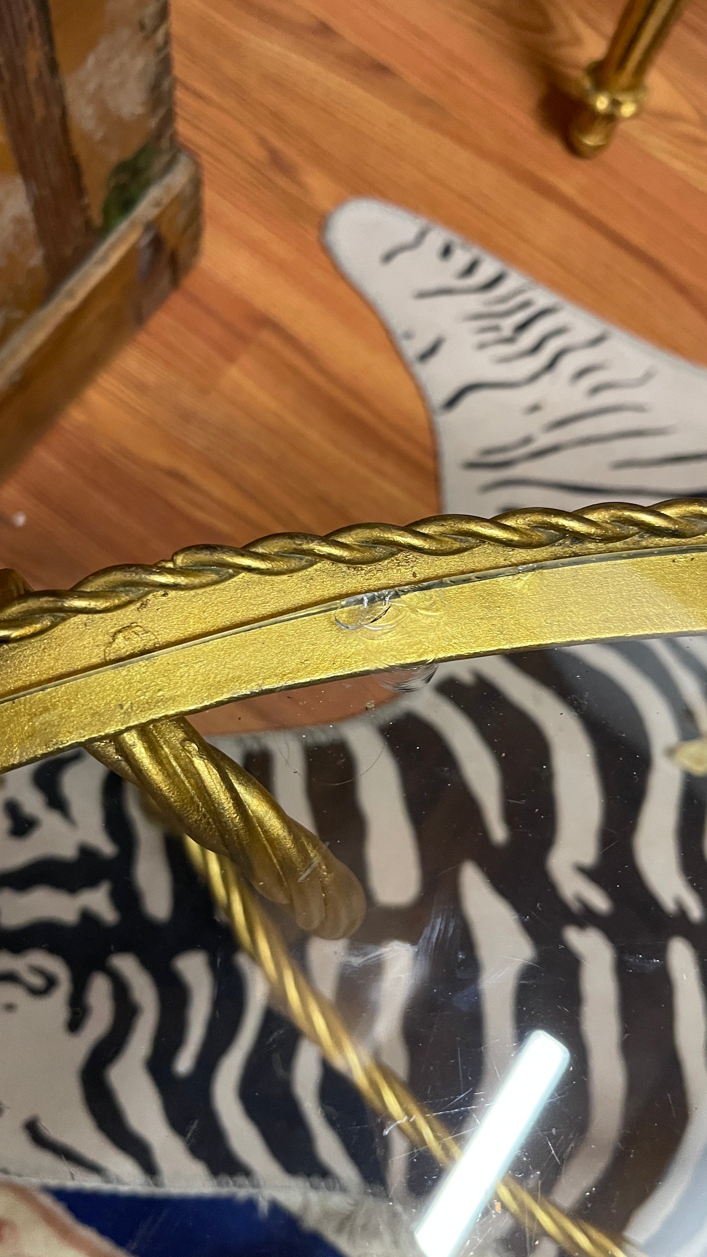 Vintage Italian Hollywood Regency Gilt Rope & Tassel Oval Coffee Table with Original Glass, Round Top Find