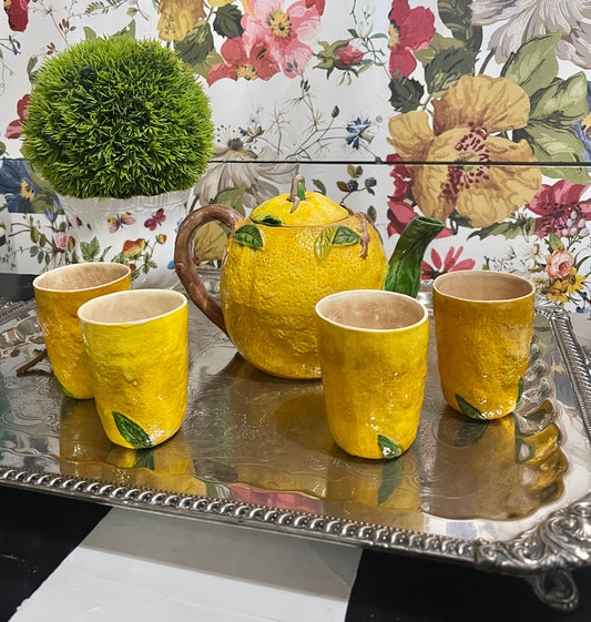 Vintage Majolica Lemon Tea Set, Made in Japan, Garden Party Chic