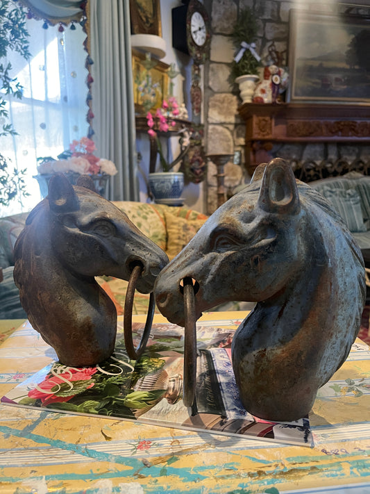 Cast Iron Horse Head Hitching Post Finial with Ring – Architectural Salvage- TWO AVAILABLE