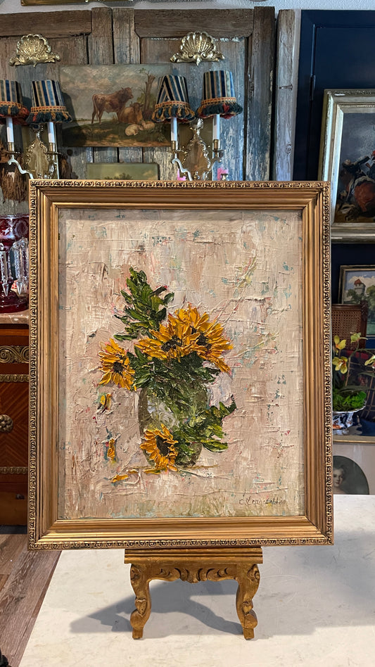 A Little Sunshine, A Lot of Texture — Artist-Signed Sunflower Painting in Gold Frame | 23” H × 19” W × 1” D