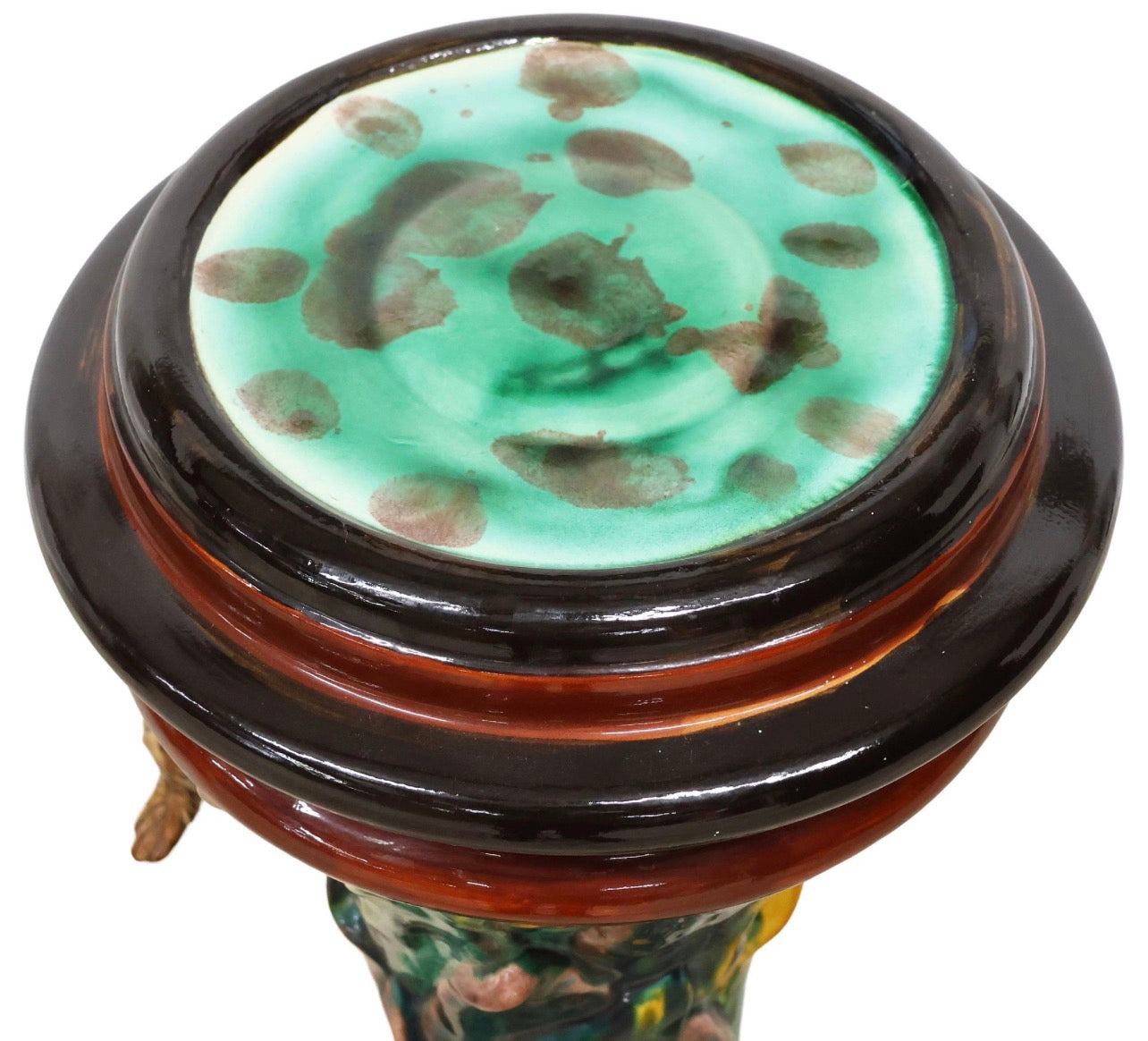 Monumental French Art Nouveau Majolica Jardinière on Heron Stand | Vallauris Style | Palm Beach Chic Coastal Garden Statement Piece