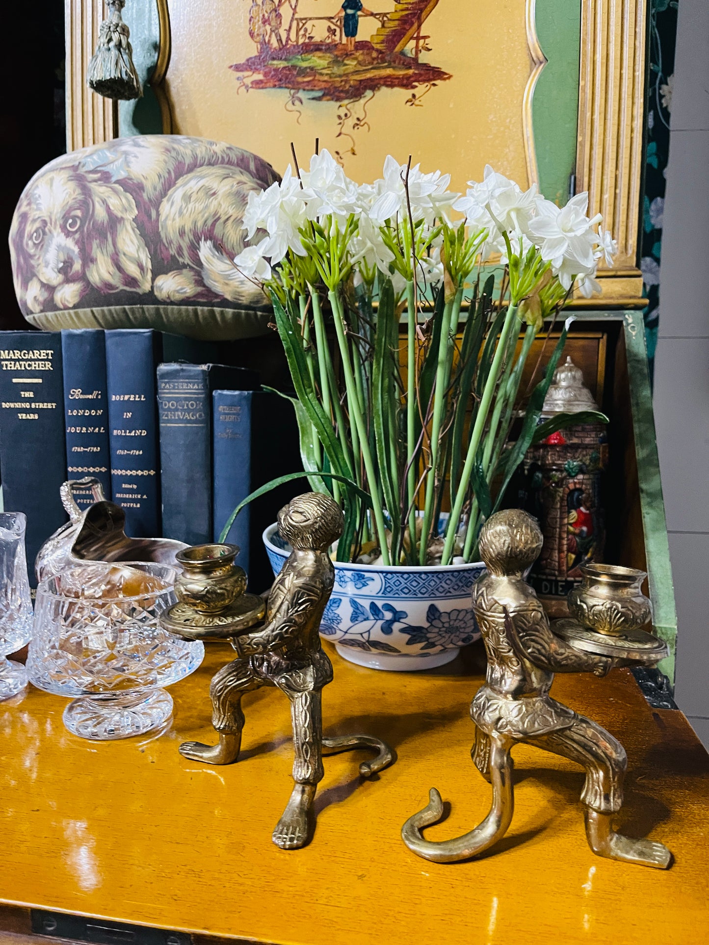 Pair of Mid-Century Brass “Butler Monkey” Candle Holders, Estate Decor, Sourced in Mississippi