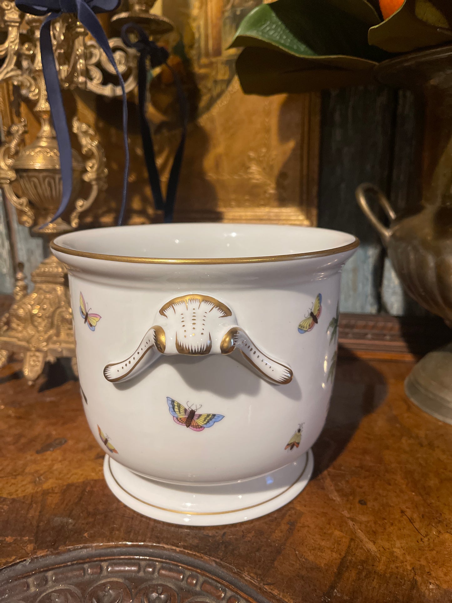 Vintage Herend Rothschild Bird Jardiniere, Hand Painted Porcelain