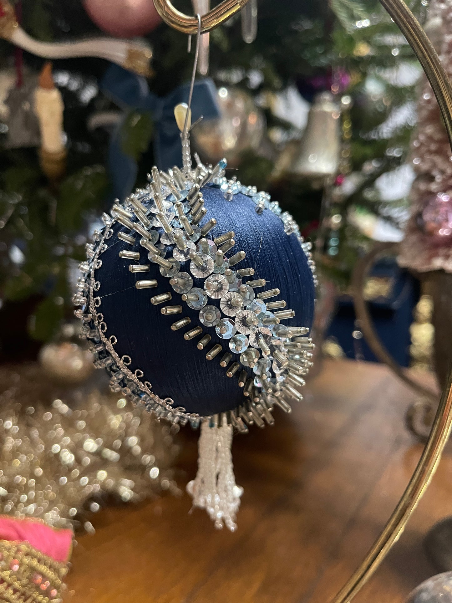 Vintage Blue Push Pin Christmas Ornament