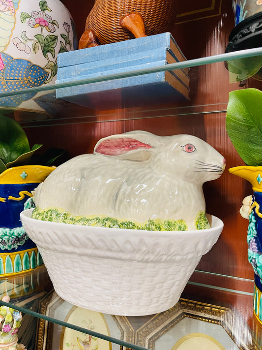 Vintage Olfaire Rabbit Tureen | Large Portuguese Majolica Bunny | Easter & Spring Statement Centerpiece