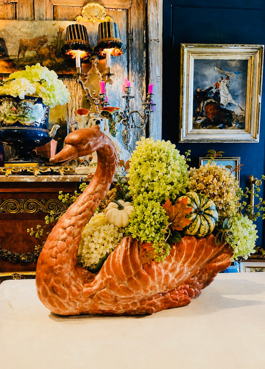 Vintage Terracotta Swan Planter, Custom Terracotta Finish