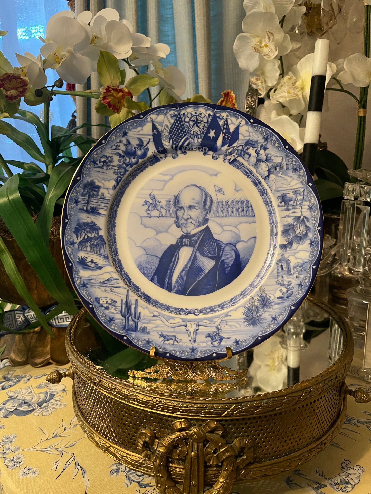 Rare Complete Set of Twelve (12) 1936 Texas Centennial Blue & White Porcelain Plates by Moritz Zdekauer – Museum-Quality Collection