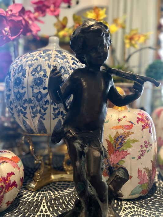 Vintage Bronze Putti Statue