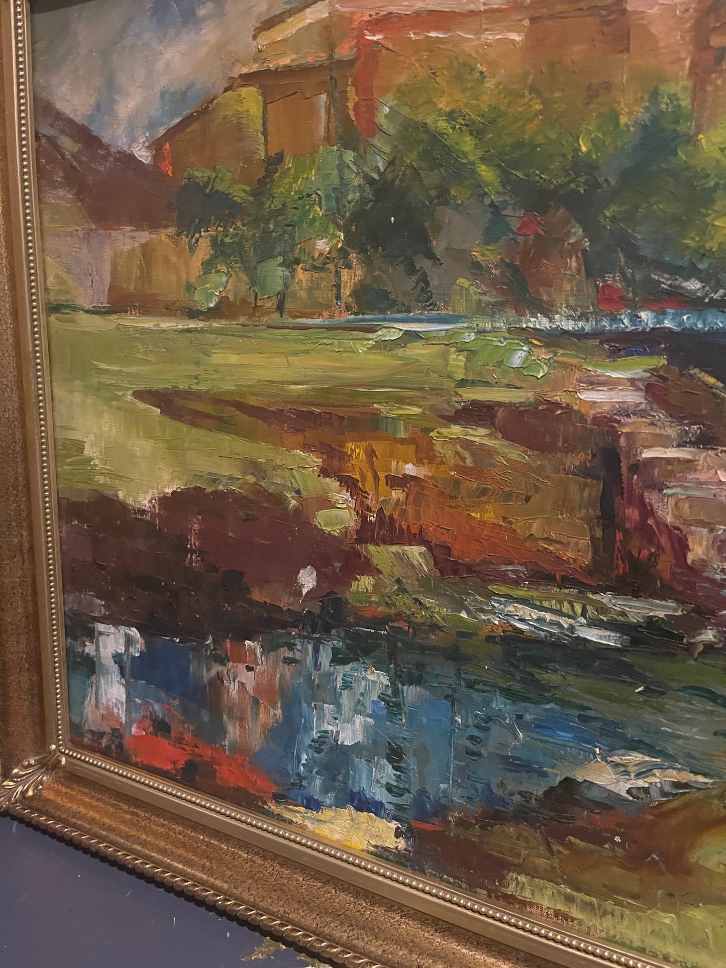 Vintage Vibrant Oil Painting, Framed, Estate Decor