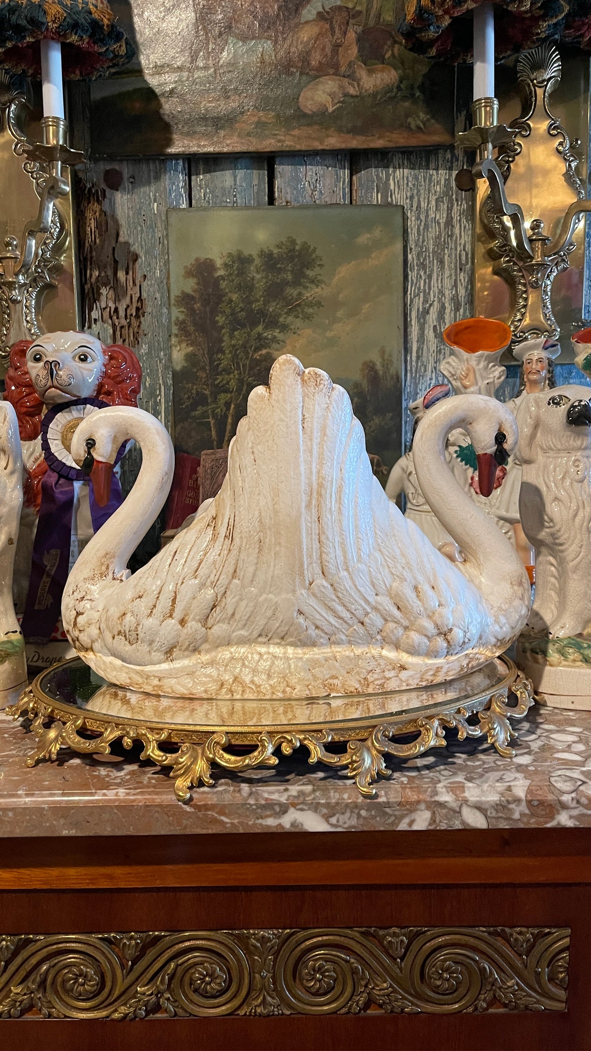 VINTAGE DOUBLE-SWAN PLANTER WITH CUSTOM OLD WORLD FINISH