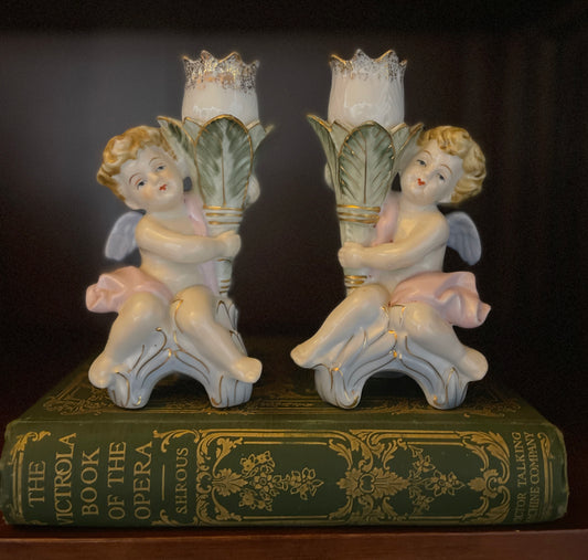 Vintage Porcrlain Cherub Candlesticks