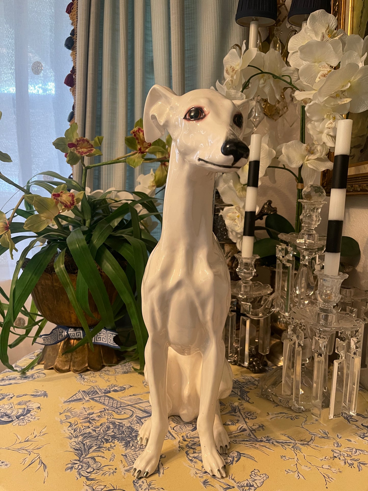 LARGE Italian Greyhound /Whippet, Hand Painted Porcelain