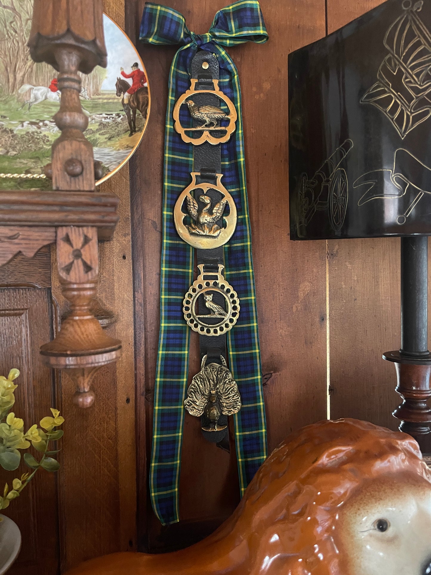 Vintage Leather Strap with Four Horse Brass pieces