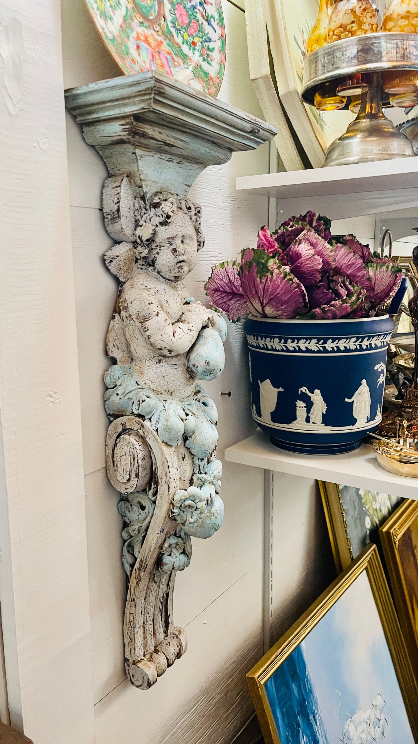 Antique Putti Architectural Wall Bracket | Artistically Refinished Composition Plaster Corbel