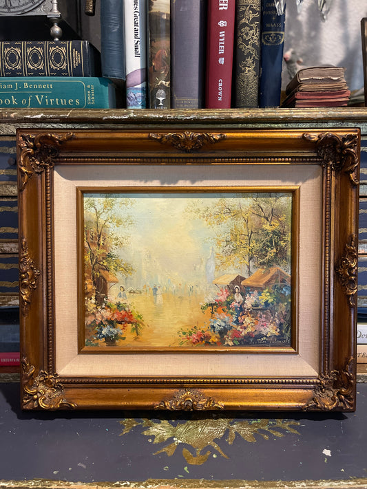 Original Oil Painting by Zoran Jelascek – Romantic Flower Market Scene