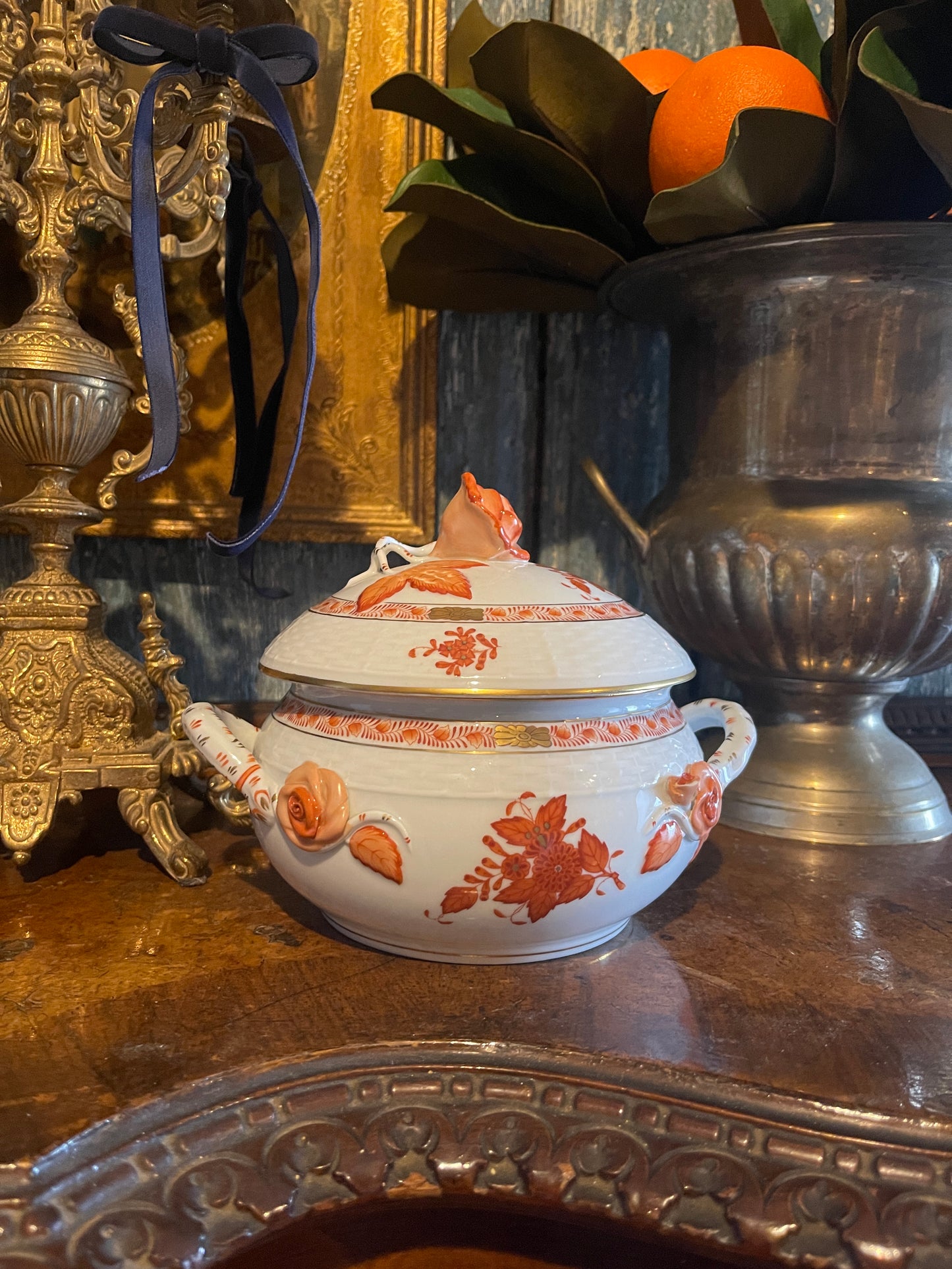 Vintage Herend Chinese Bouquet Lidded Bean Pot