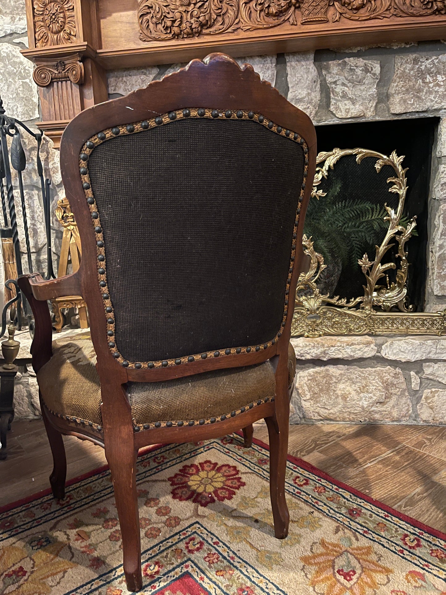 Hunt Furniture Co. Carved French Needlepoint Chair, Louis XV Rococo Style, c.1928