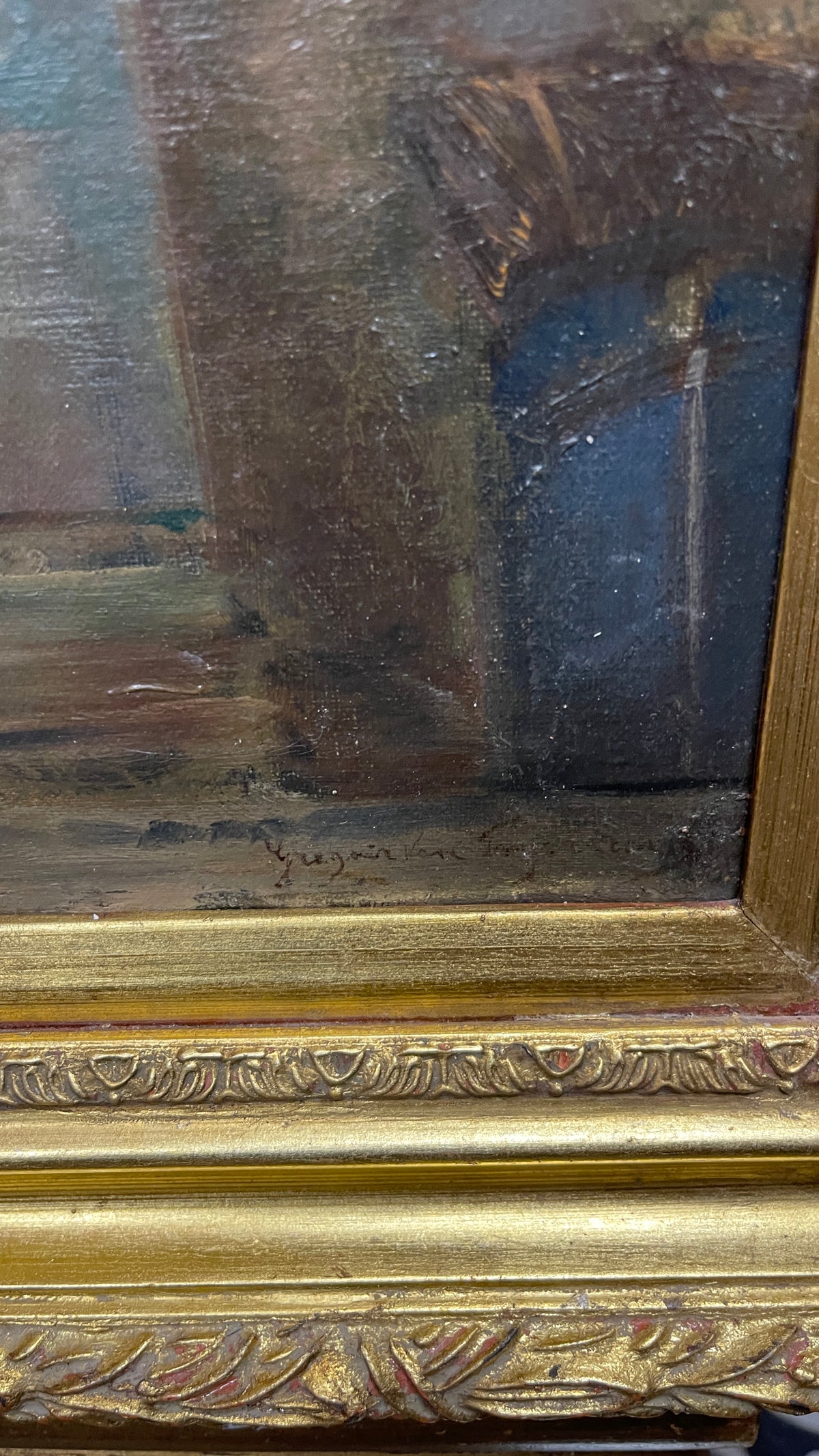 European Church Landscape Oil Painting, Gregor von Bochmann Artist Signed, 19th Century