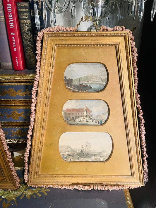 Vintage Italian Gilt Framed Coastal Art – Mediterranean Coastal Scenes