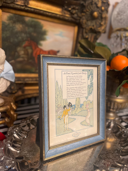 At Paris Near the Little Bridge, Nursery Rhymes from France, Framed Bookplate
