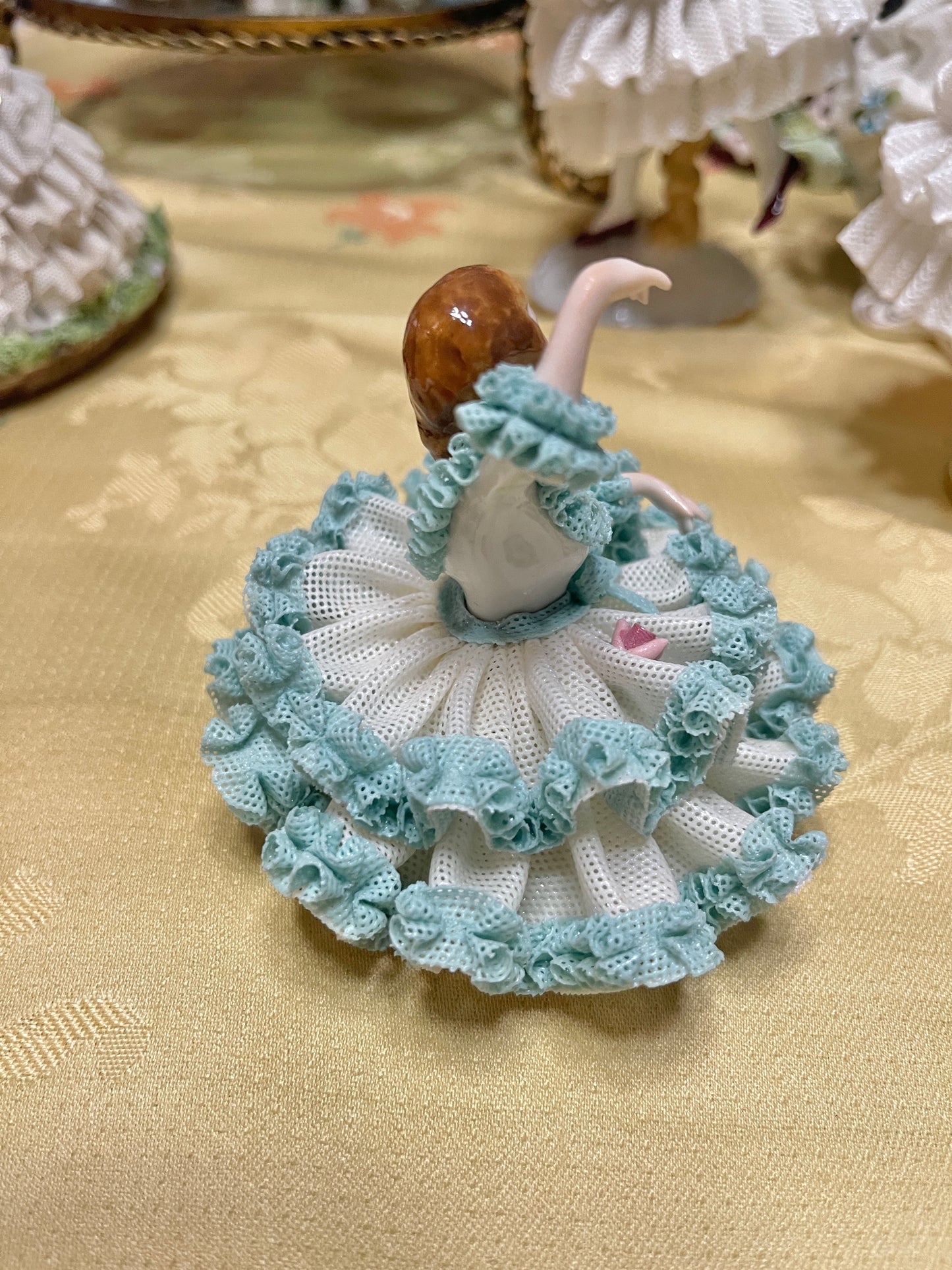 German Porcelain Dresden-Style Lace Dancer Figurine | Vintage European Porcelain 
Ballerina