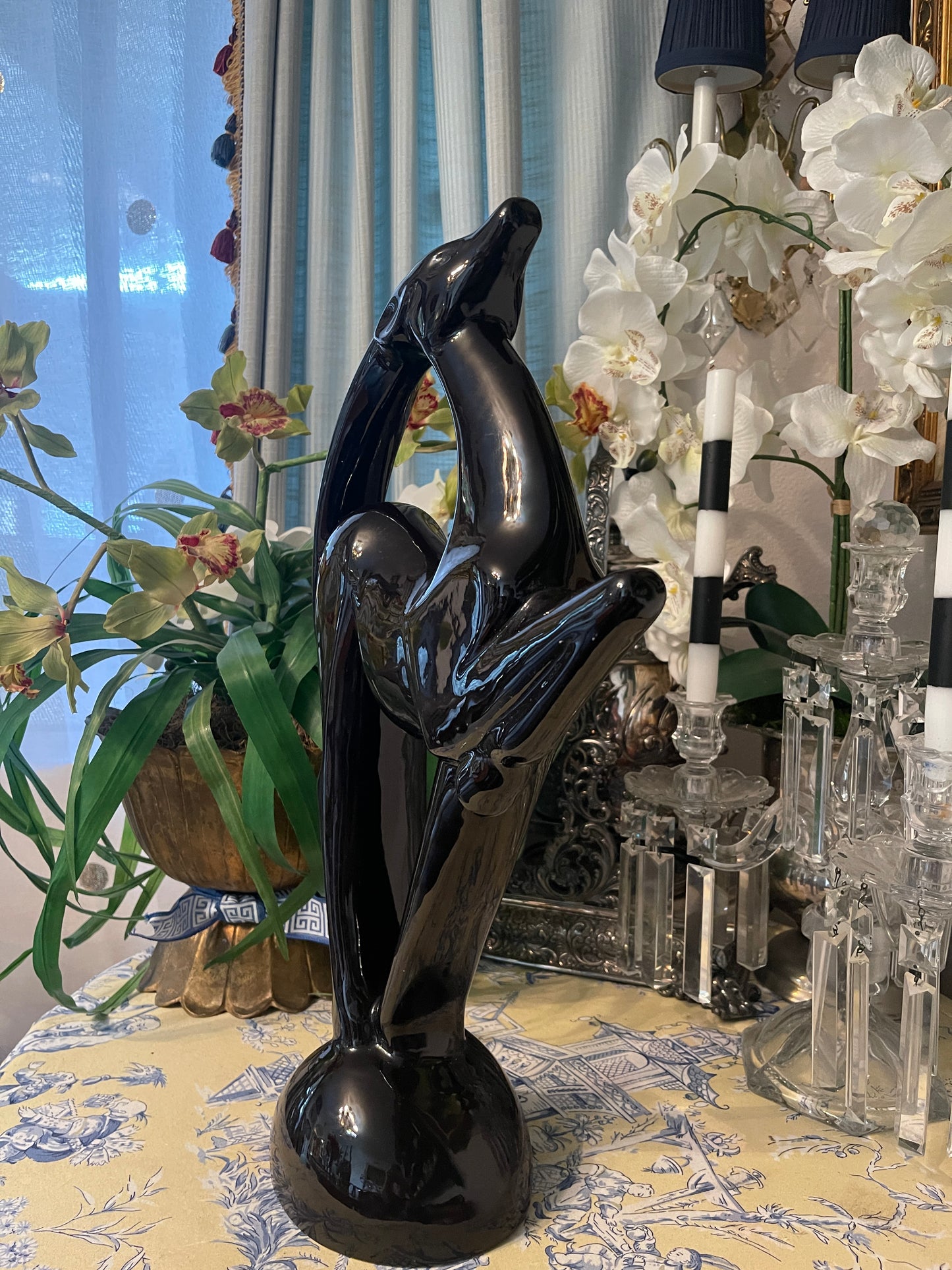 Postmodern Haeger Ibex Sculpture – Vintage Ceramic Ram with Horned Drama